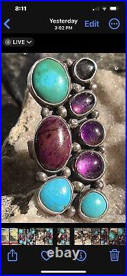 Gorgeous Large Vintage Native American Navajo Size 8 1/2 Multi-stone & Ss Ring