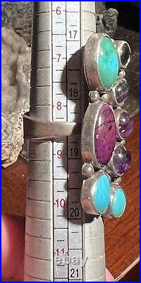 Gorgeous Large Vintage Native American Navajo Size 8 1/2 Multi-stone & Ss Ring