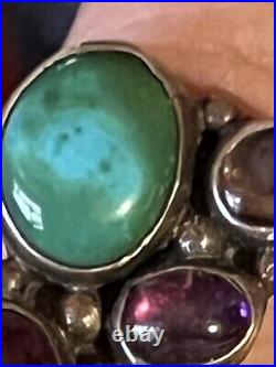 Gorgeous Large Vintage Native American Navajo Size 8 1/2 Multi-stone & Ss Ring