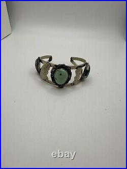 Gorgeous VTG Native American Style Silver And Turquoise Cuff Bracelet Unknown