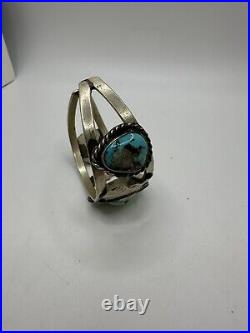 Gorgeous VTG Native American Style Silver And Turquoise Cuff Bracelet Unknown