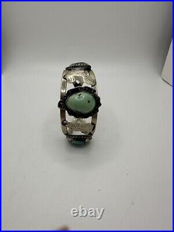 Gorgeous VTG Native American Style Silver And Turquoise Cuff Bracelet Unknown