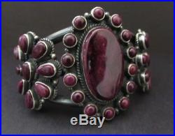 Gorgeous Vintage NAVAJO Sterling Purple Spiny Oyster Cluster Cuff Bracelet