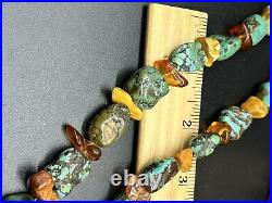 Gorgeous Vintage Native American Turquoise Amber Stones Necklace 75 grams