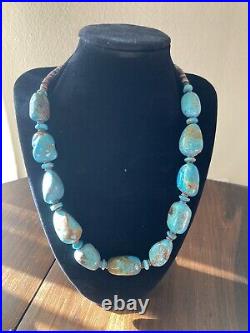 Gorgeous Vintage Navajo Natural Turquoise Large Stone Necklace