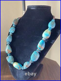 Gorgeous Vintage Navajo Natural Turquoise Large Stone Necklace