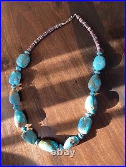 Gorgeous Vintage Navajo Natural Turquoise Large Stone Necklace