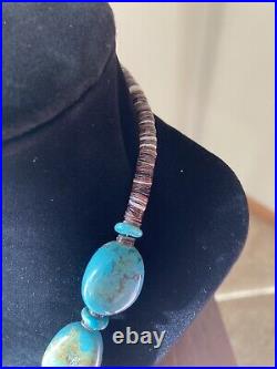 Gorgeous Vintage Navajo Natural Turquoise Large Stone Necklace