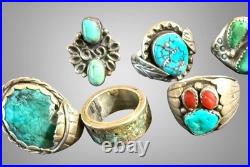 Great LOT 13 Native American Vintage Sterling Silver Rings Turquoise Some Signed Great LOT 13 Native American Vintage Sterling Silver Rings Turquoise Some Signed