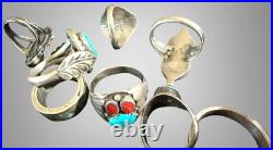 Great LOT 13 Native American Vintage Sterling Silver Rings Turquoise Some Signed