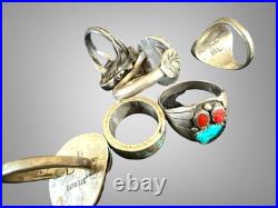 Great LOT 13 Native American Vintage Sterling Silver Rings Turquoise Some Signed