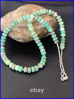Green Facted Turquoise Navajo Sterling Silver Necklace 22 11707