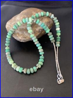 Green Facted Turquoise Navajo Sterling Silver Necklace 22 11707