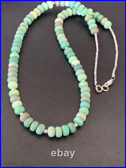 Green Facted Turquoise Navajo Sterling Silver Necklace 22 11707