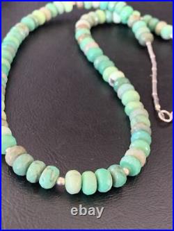 Green Facted Turquoise Navajo Sterling Silver Necklace 22 11707