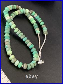 Green Facted Turquoise Navajo Sterling Silver Necklace 22 11707