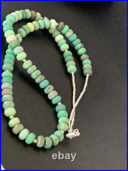 Green Facted Turquoise Navajo Sterling Silver Necklace 22 11707
