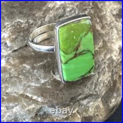 Green Mohave Turquoise Navajo Sterling Silver Ring Adjustable Size 15696