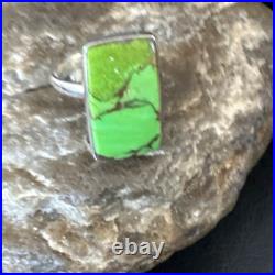 Green Mohave Turquoise Navajo Sterling Silver Ring Adjustable Size 15696