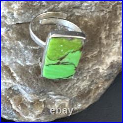 Green Mohave Turquoise Navajo Sterling Silver Ring Adjustable Size 15696