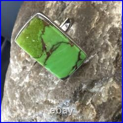 Green Mohave Turquoise Navajo Sterling Silver Ring Adjustable Size 15696