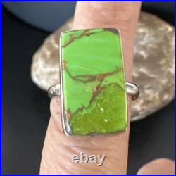 Green Mohave Turquoise Navajo Sterling Silver Ring Adjustable Size 15696