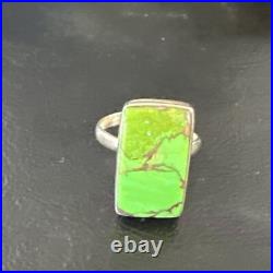 Green Mohave Turquoise Navajo Sterling Silver Ring Adjustable Size 15696