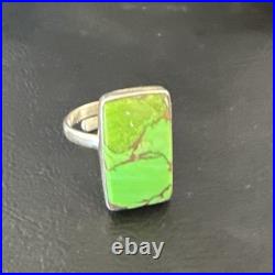 Green Mohave Turquoise Navajo Sterling Silver Ring Adjustable Size 15696