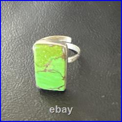 Green Mohave Turquoise Navajo Sterling Silver Ring Adjustable Size 15696