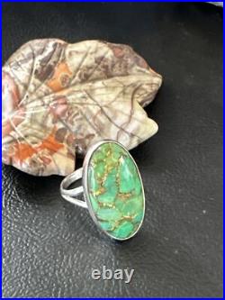 Green Mohave Turquoise Navajo Sterling Silver Ring Size 7 15597