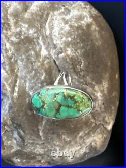 Green Mohave Turquoise Navajo Sterling Silver Ring Size 7 15597