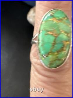 Green Mohave Turquoise Navajo Sterling Silver Ring Size 7 15597