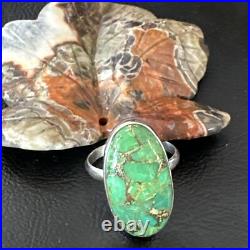 Green Mohave Turquoise Navajo Sterling Silver Ring Size 8 15922