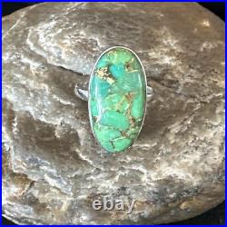 Green Mohave Turquoise Navajo Sterling Silver Ring Size 8 15922