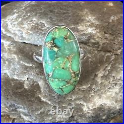 Green Mohave Turquoise Navajo Sterling Silver Ring Size 8 15922