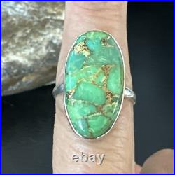 Green Mohave Turquoise Navajo Sterling Silver Ring Size 8 15922