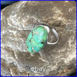 Green Mohave Turquoise Navajo Sterling Silver Ring Size 8 15922