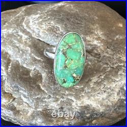 Green Mohave Turquoise Navajo Sterling Silver Ring Size 8 15922