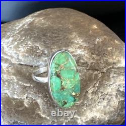 Green Mohave Turquoise Navajo Sterling Silver Ring Size 8 15922