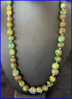 Green Turquoise Graduated Navajo Sterling Silver Necklace 22 11708