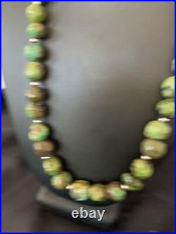 Green Turquoise Graduated Navajo Sterling Silver Necklace 22 11708