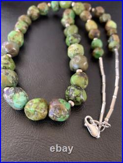 Green Turquoise Graduated Navajo Sterling Silver Necklace 22 11708