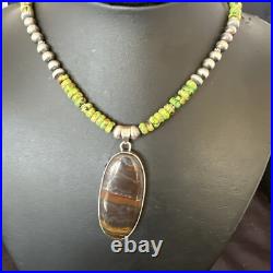 Green Turquoise Jasper Pendant Navajo Pearls Sterling Silver Necklace 17053