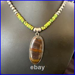 Green Turquoise Jasper Pendant Navajo Pearls Sterling Silver Necklace 17053