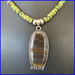 Green Turquoise Jasper Pendant Navajo Pearls Sterling Silver Necklace 17053