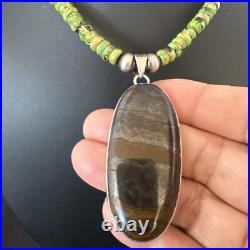 Green Turquoise Jasper Pendant Navajo Pearls Sterling Silver Necklace 17053
