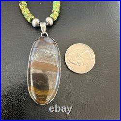 Green Turquoise Jasper Pendant Navajo Pearls Sterling Silver Necklace 17053