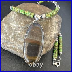 Green Turquoise Jasper Pendant Navajo Pearls Sterling Silver Necklace 17053