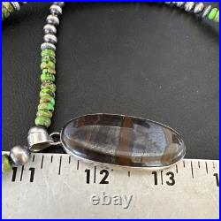 Green Turquoise Jasper Pendant Navajo Pearls Sterling Silver Necklace 17053