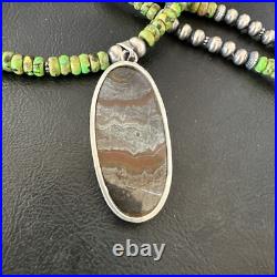 Green Turquoise Jasper Pendant Navajo Pearls Sterling Silver Necklace 17053